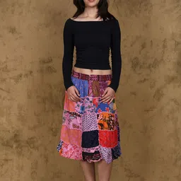 Exotic India Printed With Patch Work Gujarat Midi-Skirt-picture-10