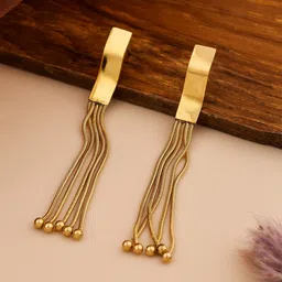 QUERALT Brass Plated Contemporary Shaped Tasselled Drop Earrings-picture-1