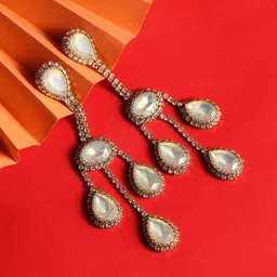 StyleCast Gold-Plated Rhinestone Studded Teardrop Shaped Drop Earrings-picture-23