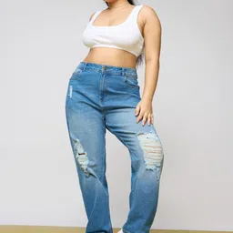 FREAKINS Women High-Rise Highly Distressed Light Fade Stretchable Jeans-image-80