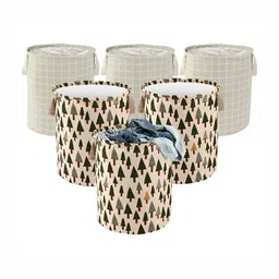 Aura 6-Pcs Grey & Green Checked Cotton Foldable Laundry Bags With Handle - 60L-15