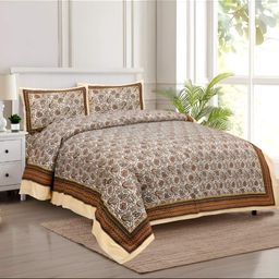BED-SHEET.COM Brown & White Floral 180 TC King Bedsheet with 2 Pillow Covers-picture-34