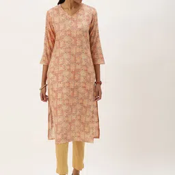 DIVASTRI Ethnic Motifs Printed V-Neck Three-Quarter Sleeves Straight Kurta-picture-18