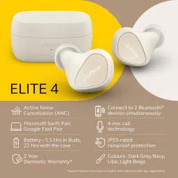 Jabra Elite 4 Bluetooth Headsets with ANC, Multipoint, 4-mic call technology Bluetooth Headset image 4