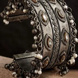 Sangria Silver-Plated Bangle with Ghunghroo and beads drop-15