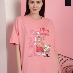 Tromko Women Pack of 2 Pink Panther Graphic Printed Round Neck Cotton Oversized T-shirts-picture-13