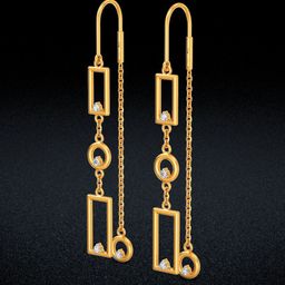 Joyalukkas 22KT Yellow Gold Rectangular Diamond Earrings-picture-13