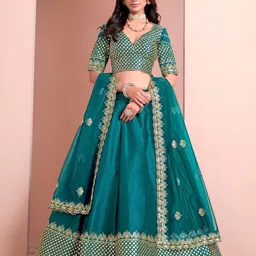 ODETTE Embellished Semi-Stitched Lehenga & Unstitched Blouse With Dupatta-image-5