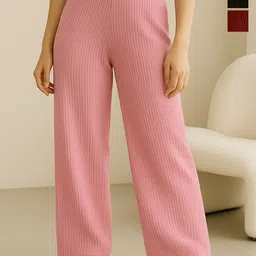 Fabflee Women Pack Of 3 Textured Mid-Rise Parallel Trousers-picture-35