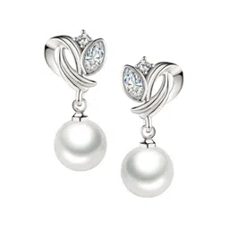 Nilu's Collection Silver-Plated CZ Studded Contemporary Drop Earrings-17