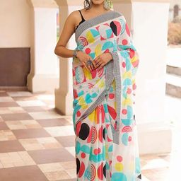 Moda Rapido Women White Designer Printed Cotton Saree-picture-26
