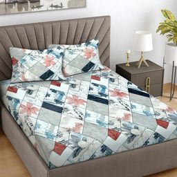 Myntra Elegant Homes White & Blue Printed Woollen 300 TC King Bedsheet Set 2.5 m x 2.25 m-image-16