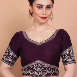SALWAR STUDIO Embroidered Silk Sweetheart Neck Saree Blouse-image-56