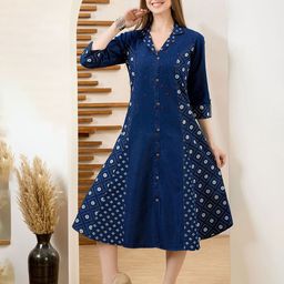 keshubaba Floral Printed Denim Ethnic Dress-image-31