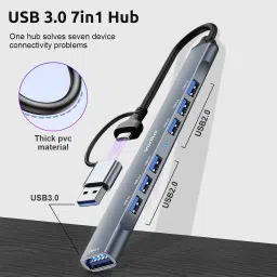 Verilux USB Hub 7 in 1 High Speed USB 3.0 Hub Multiport Support Charging & Data Transfer USB Hub 7 in 1 High Speed USB 3.0 Multiport Extension Docking Station image 5