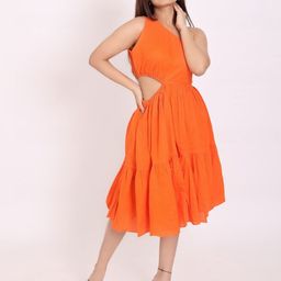 DRESENCE Women One Shoulder Cut-Outs Tiered Fit & Flare Dress-image-46