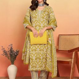 KALINI Women Printed Regular Sequinned Pure Cotton Kurta with Palazzos & With Dupatta-picture-1