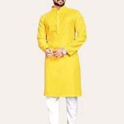 Shivgarmets Men Solid Straight Kurta (Yellow)-image-30