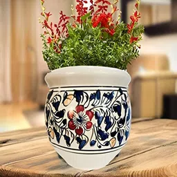 NIYARA White & Blue Printed Ceramic Planters-image-19
