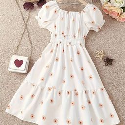 White World Girls Floral Printed Fit & Flare Dress-image-28