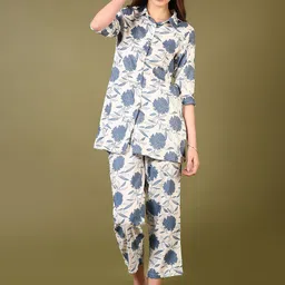V-Mart Floral Printed Shirt Collar Neck Shirt With Trousers-image-51