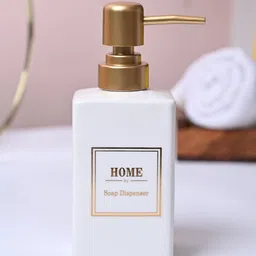 MARKET99 White & Gold-Toned Printed Glossy Ceramic Soap Dispenser-35