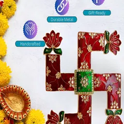 Kala Samarpan Red & Green Swastik Shaped Rangoli Sticker With Centerpiece image 5