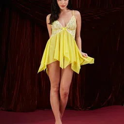 SECRETS BY ZEROKAATA Sheer Solid Nightwear Baby Doll Lingerie for Women-image-12