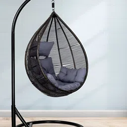Swingzy Black & Grey Textured Egg Shape Hammock Swing With Cushion-image-5