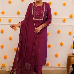 DIVASTRI Women Floral Embroidered Regular Kurta with Trousers & With Dupatta-image-72