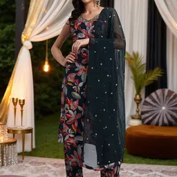 Pannkh Women Floral Embroidered Regular Beads and Stones Kurta with Salwar & With Dupatta-image-56