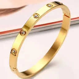 MEENAZ 18K Gold Plated Stainless Steel Cubic Zirconia Kada Bracelet-25