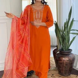Navlik Women Ethnic Motifs Embroidered Regular Gotta Patti Kurta with Trousers & With Dupatta-picture-23