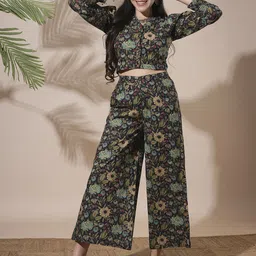 Globus Floral Printed Pure Cotton Crop Top With Palazzos-image-95
