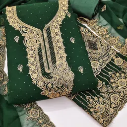 HERE&NOW Embroidered Beads and Stones Silk Georgette Unstitched Dress Material-image-0