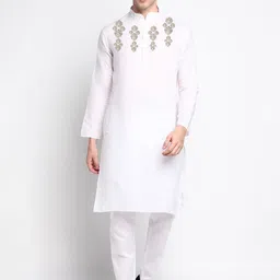 PulseIQ Ethnic Motifs Printed Mandarin Collar Straight Kurta With Pyjamas-image-97