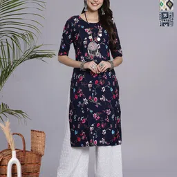 HERE&NOW Selection of 3 Printed Round Neck Straight Kurta-image-70