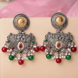 KARATCART Silver-Plated Oxidised Contemporary Drop Earrings-46