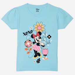Wear Your Mind Girls Minnie Mouse Printed Puff Sleeves Pure Cotton Applique T-shirt-image-99