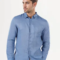Celio Men Classic Fit Spread Collar Solid Linen Casual Shirt-picture-50