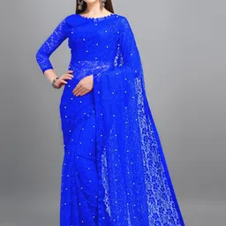 LOROFY Women Floral Embroidered Net Saree-picture-43