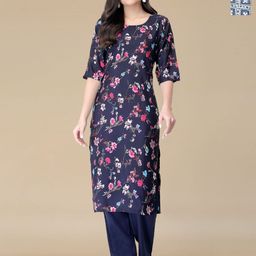 HERE&NOWSelection Of 2 Floral Printed Round Neck Straight Kurtas-image-73