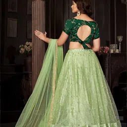 Warthy Ent Embroidered Sequinned Net Semi-Stitched Lehenga & Unstitched Blouse & Dupatta image 5