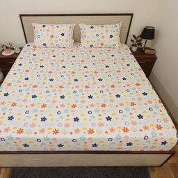 Bhumi Impex Cream & Blue Cartoon Characters 144 TC Single Bedsheet Set 1.524m X 2.286m-image-86