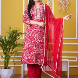 Fabinn Women Floral Embroidered Regular Kurta with Trousers & With Dupatta-picture-39