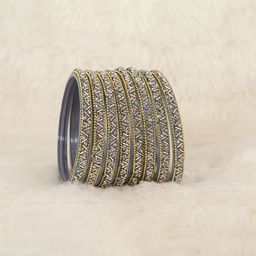 ZULKA Set of 8 Glass BanglesStudded Zircon Gemstone and Beads-15