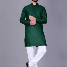 Men Solid, Colorblock, Self Design Straight Kurta (Dark Green)-picture-14