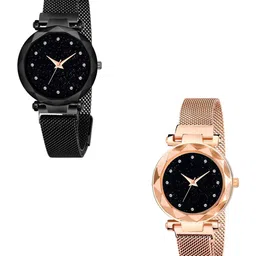 THE SHOPOHOLIC Women Pack Of 2 Bracelet Style Straps Analogue Watch Black-Coper-picture-45