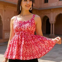 Istyle Can Women Geometric Printed Scoop Neck Cotton Peplum Top-picture-7