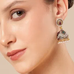 Anouk Gold Plated Artificial Stones Studded & Beaded Dome Shaped Jhumkas-15